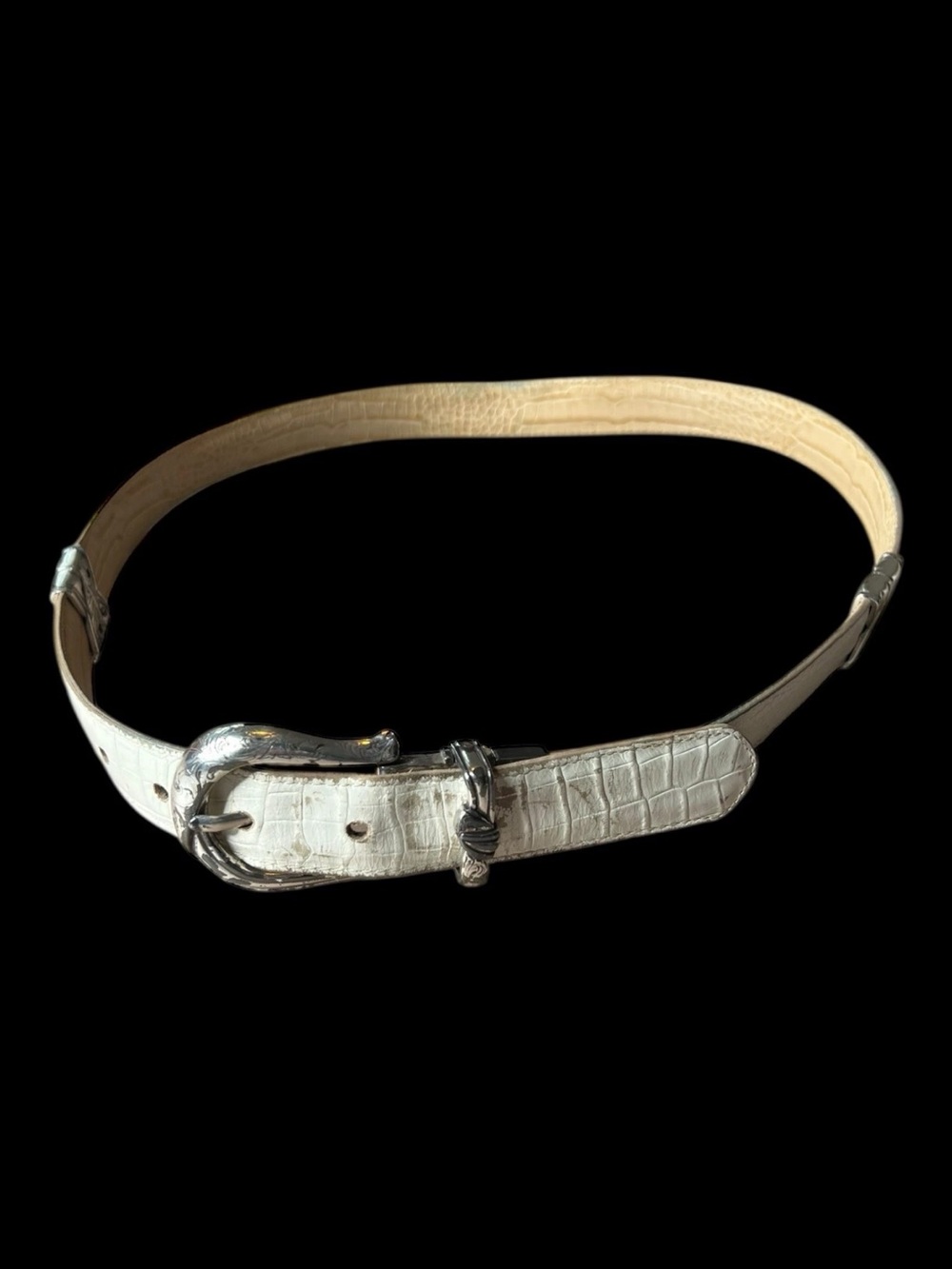 Brighton 90s Vintage Western Reversible Embossed Croc Cream/Tan Belt Sz 34